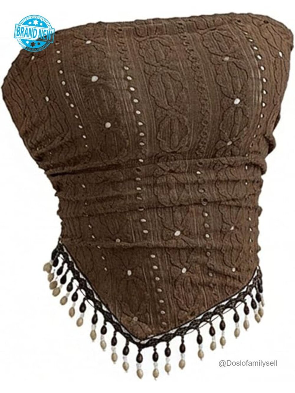Boho Beaded Fringe Tube Strapless Top Asymmetrical Western Bandeau Sleeveless